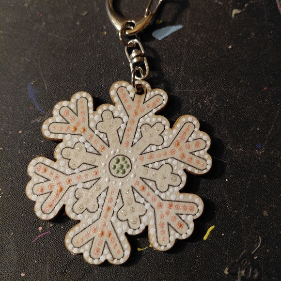 Handmade Accessories - Snowflake Key Holder - White and Orange